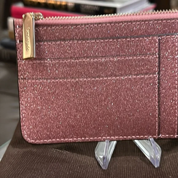 Authentic ♠️ Kate Spade NY Large Slim Cardholder in Glitter Mixed Mitten Pink